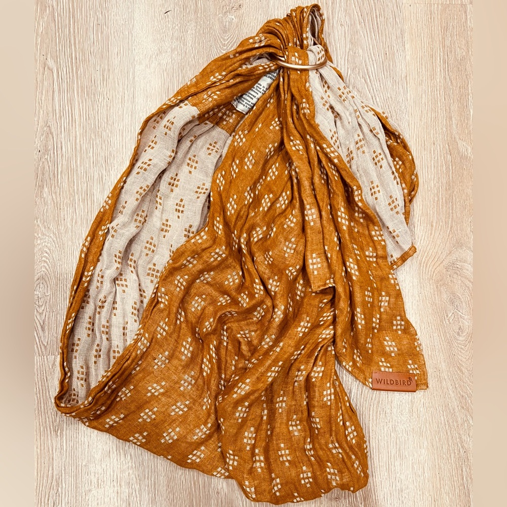Linen Wildbird Ring Sling in beautiful golden beige pattern
